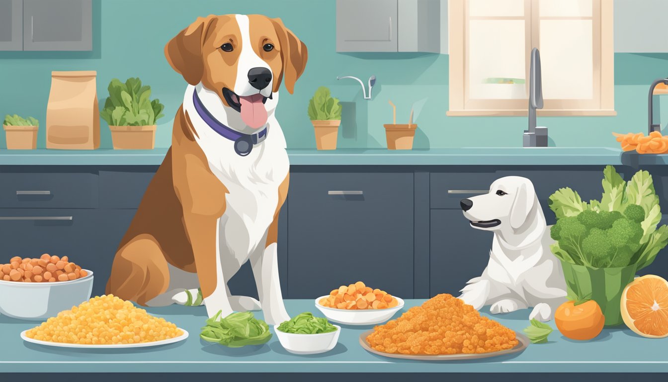 A dog eagerly eats fresh and frozen food side by side, showcasing the health impact and advantages of both options for canine nutrition