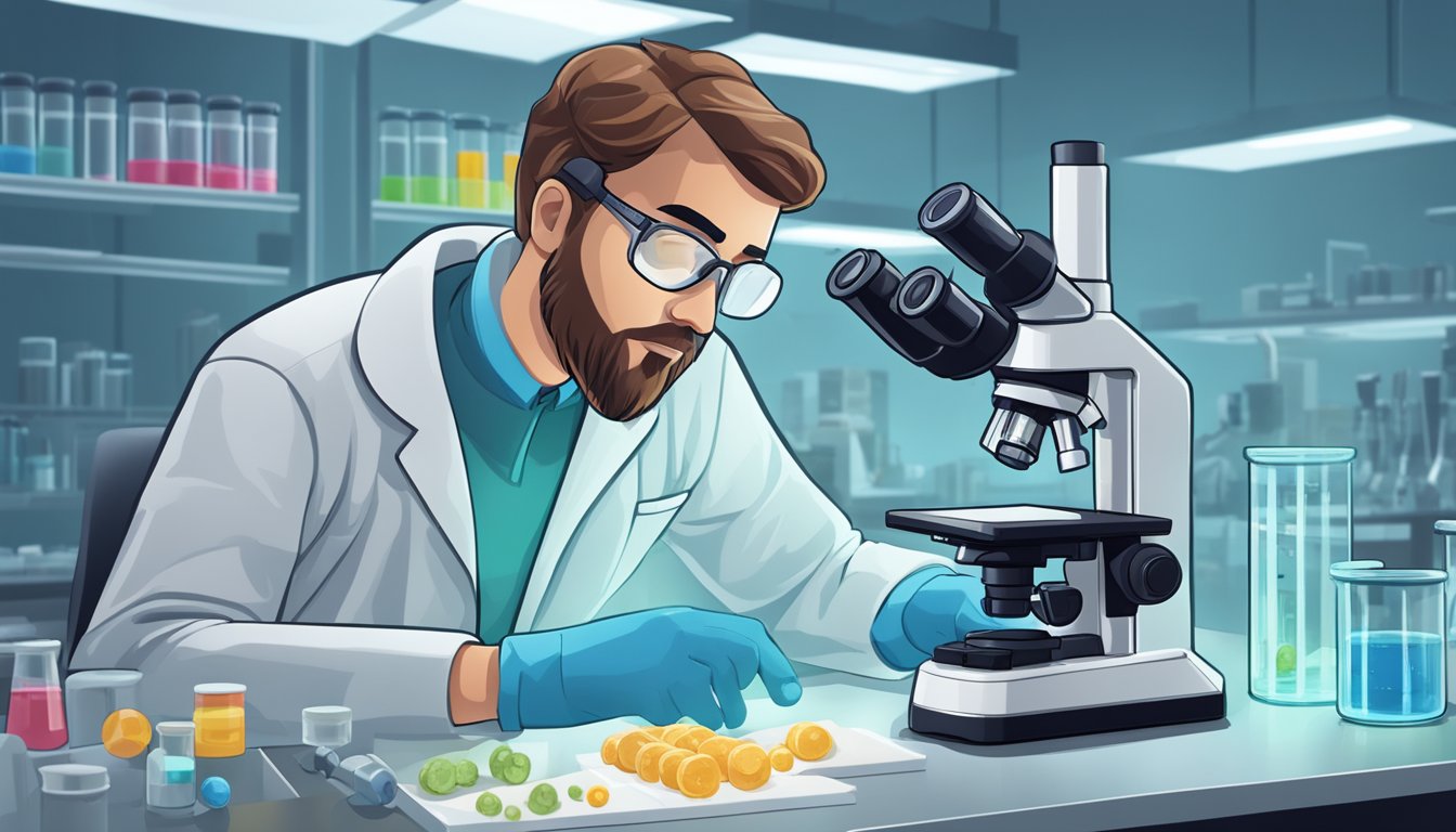 A lab technician carefully examines two leukopaks under a microscope, comparing their viability and functionality for research applications