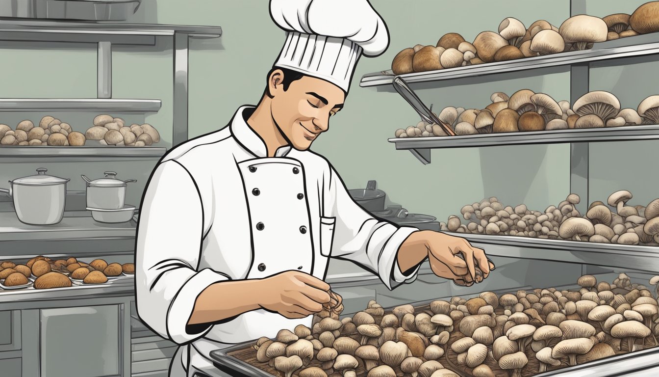 A chef effortlessly reaches for fresh and frozen mushrooms, comparing their flavor, texture, and culinary uses