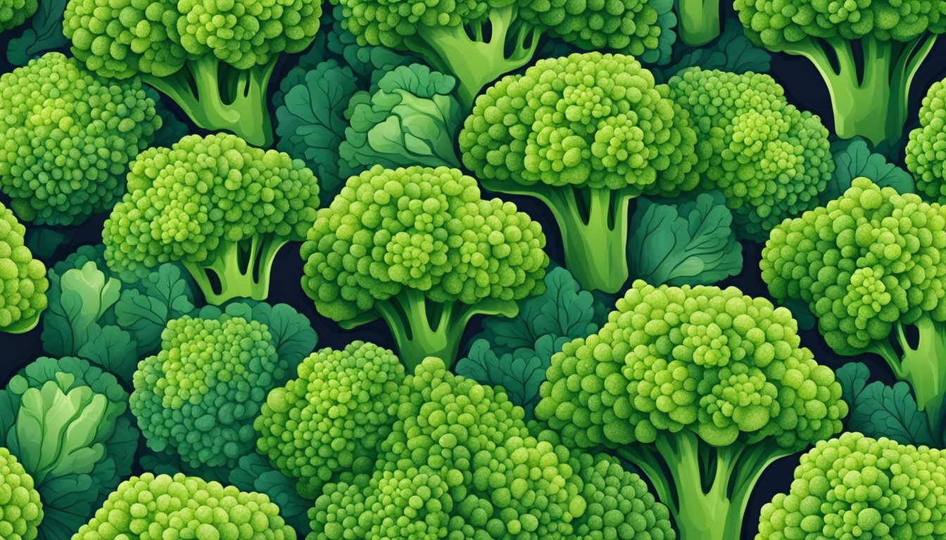 A vibrant illustration of fresh and frozen broccoli, showcasing their different textures and colors. The image conveys the impact of broccoli on health and diet, as well as the taste, texture, and convenience according to Reddit users