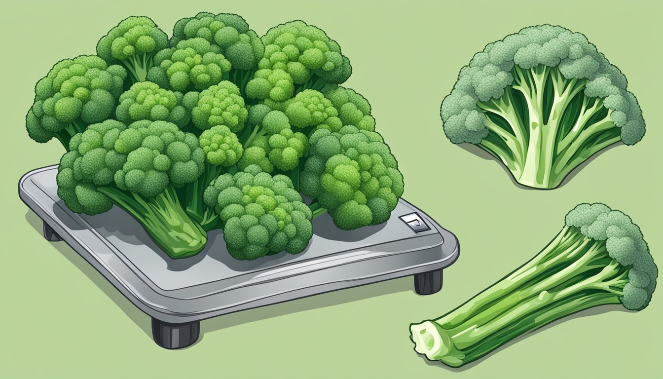 A comparison of frozen and fresh broccoli, with a scale for taste, texture, and convenience