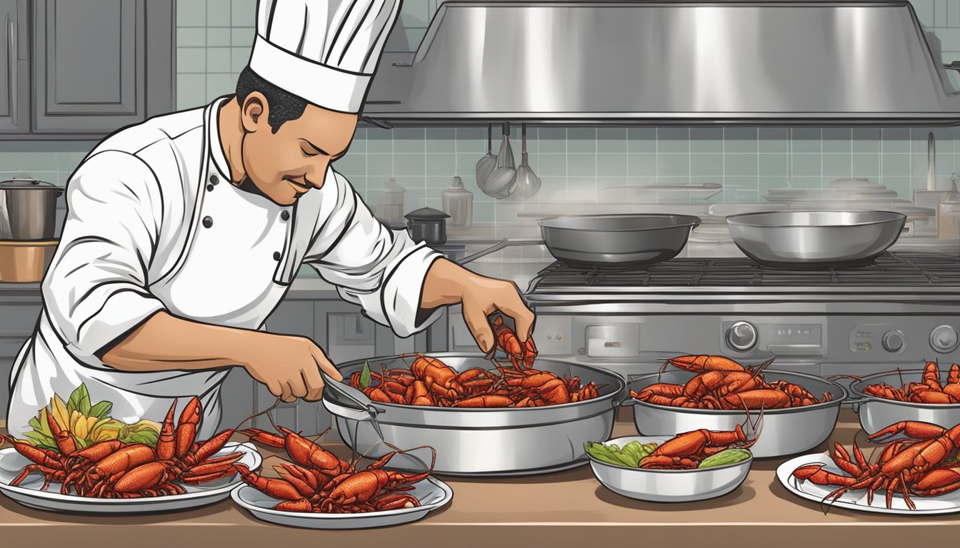 A chef prepares fresh and frozen crawfish using various cooking techniques for a Cajun feast