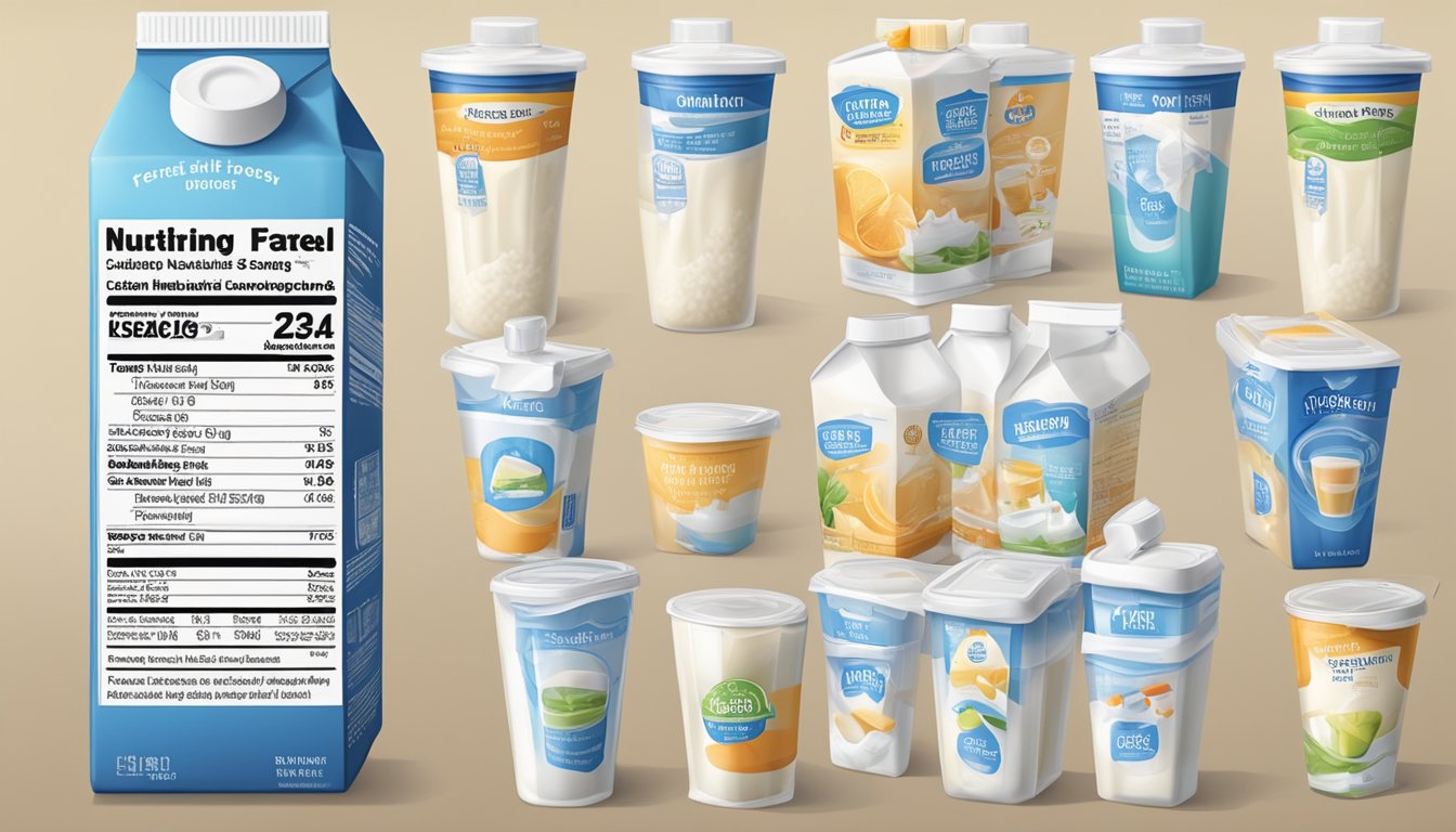 A side-by-side comparison of fresh and frozen milk cartons with nutritional labels, taste test cups, and storage containers