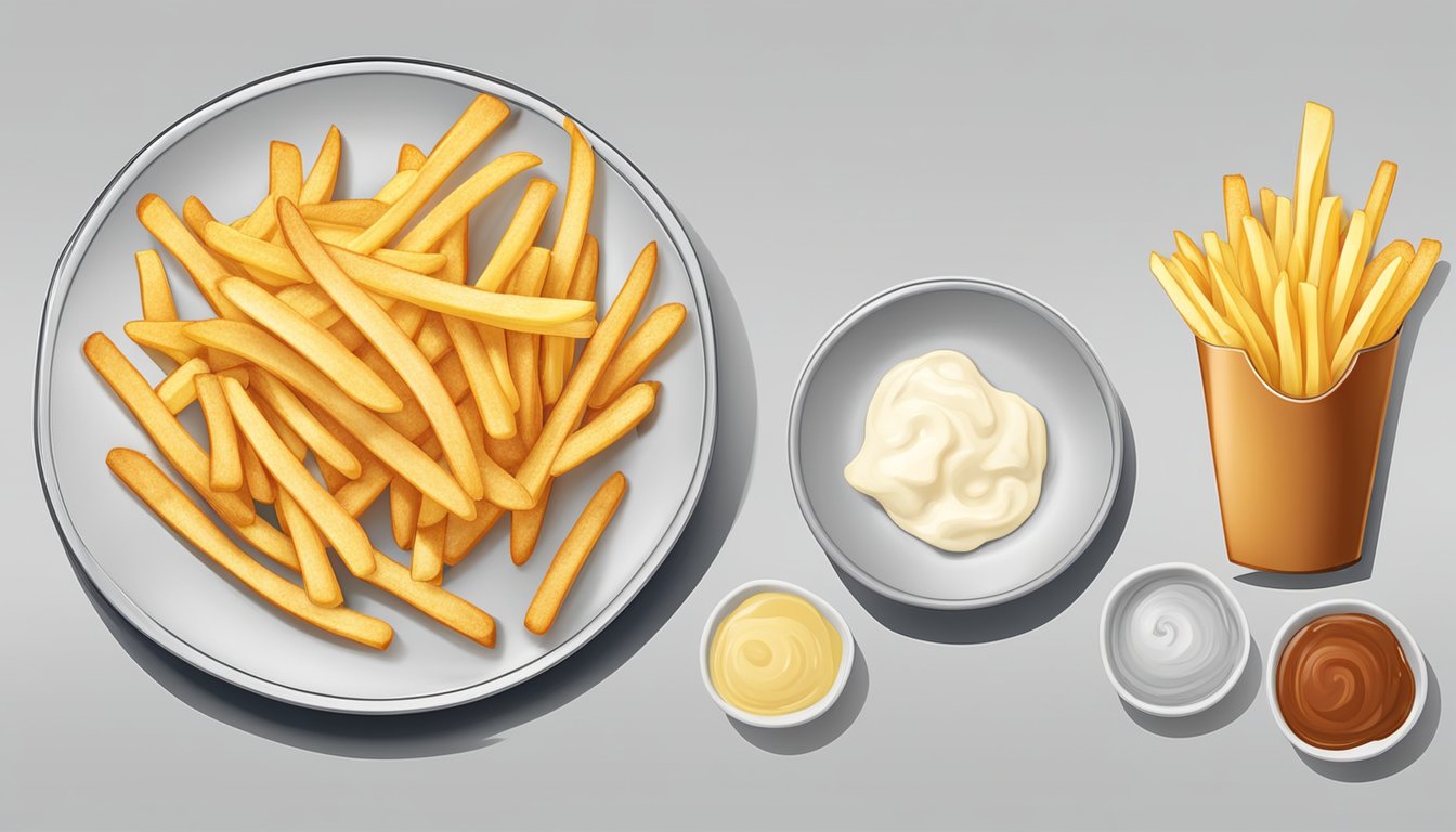 A plate with both fresh and frozen French fries, showing differences in texture and appearance