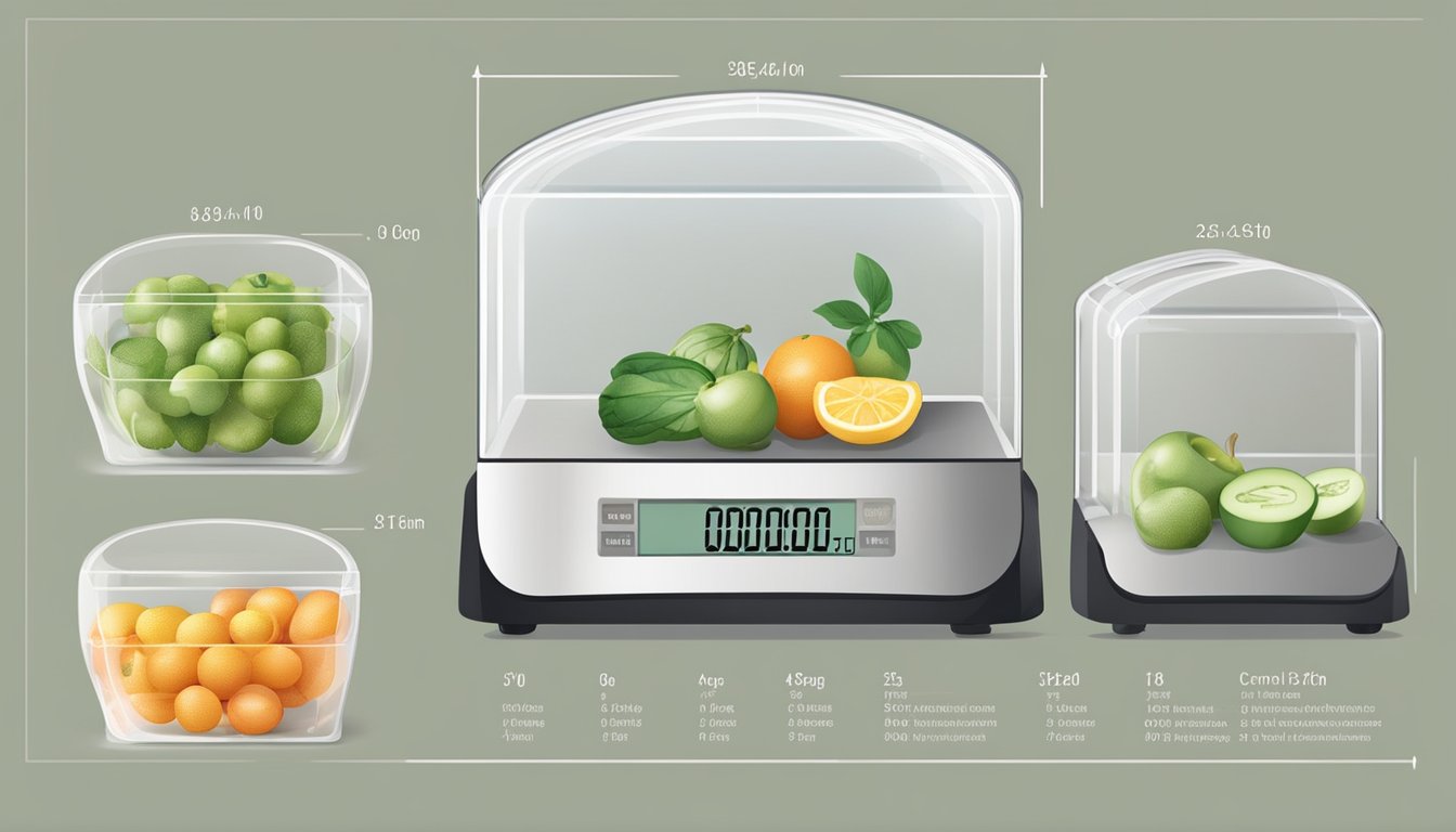 A scale displaying fresh and frozen produce, with clear labels and measurements for comparison