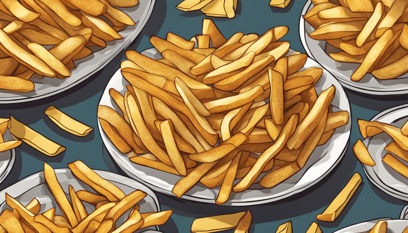 A sizzling hot fryer filled with golden, crispy French fries, next to a pile of freshly cut potatoes. A debate of taste and convenience unfolds