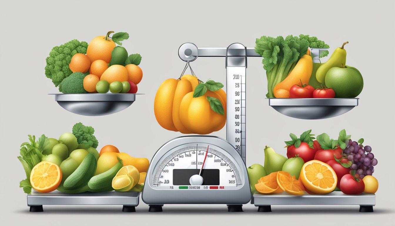 A scale with fresh and frozen produce, displaying different weights