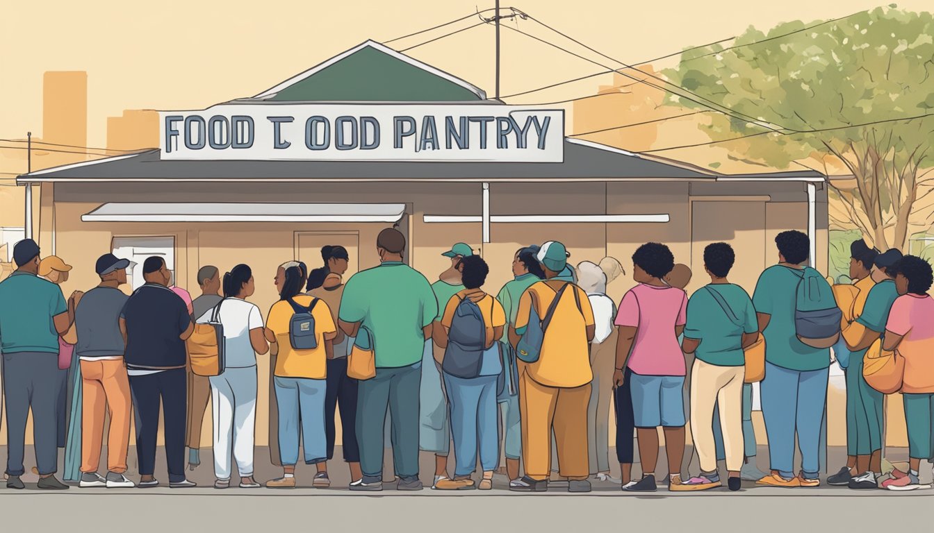 People lined up outside a food pantry in Bexar County, Texas, receiving free groceries and community support