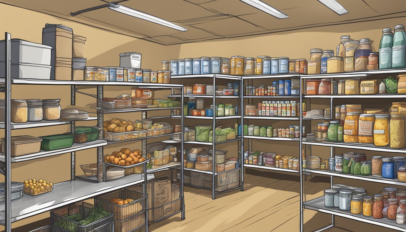 A bustling food pantry in Borden County, Texas, with shelves stocked full of nutritious groceries and specialized programs for those in need