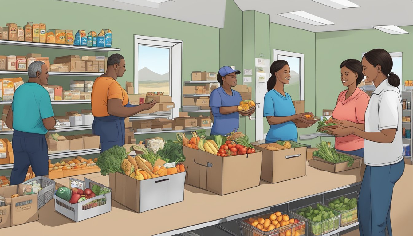 People receiving free groceries at a food pantry in Brewster County, Texas