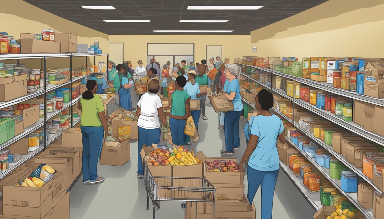 A bustling food pantry in Brooks County, Texas, where volunteers distribute free groceries to those in need