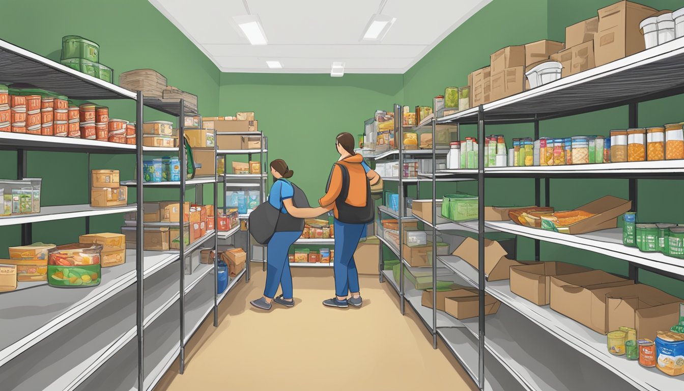 A bustling food pantry in Collingsworth County, Texas, with volunteers distributing free groceries to those in need