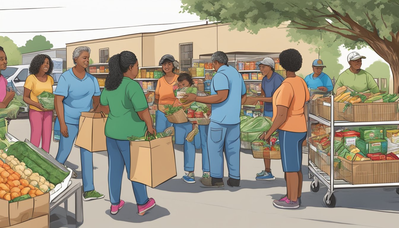 People receiving free groceries at a food pantry in Dimmit County, Texas