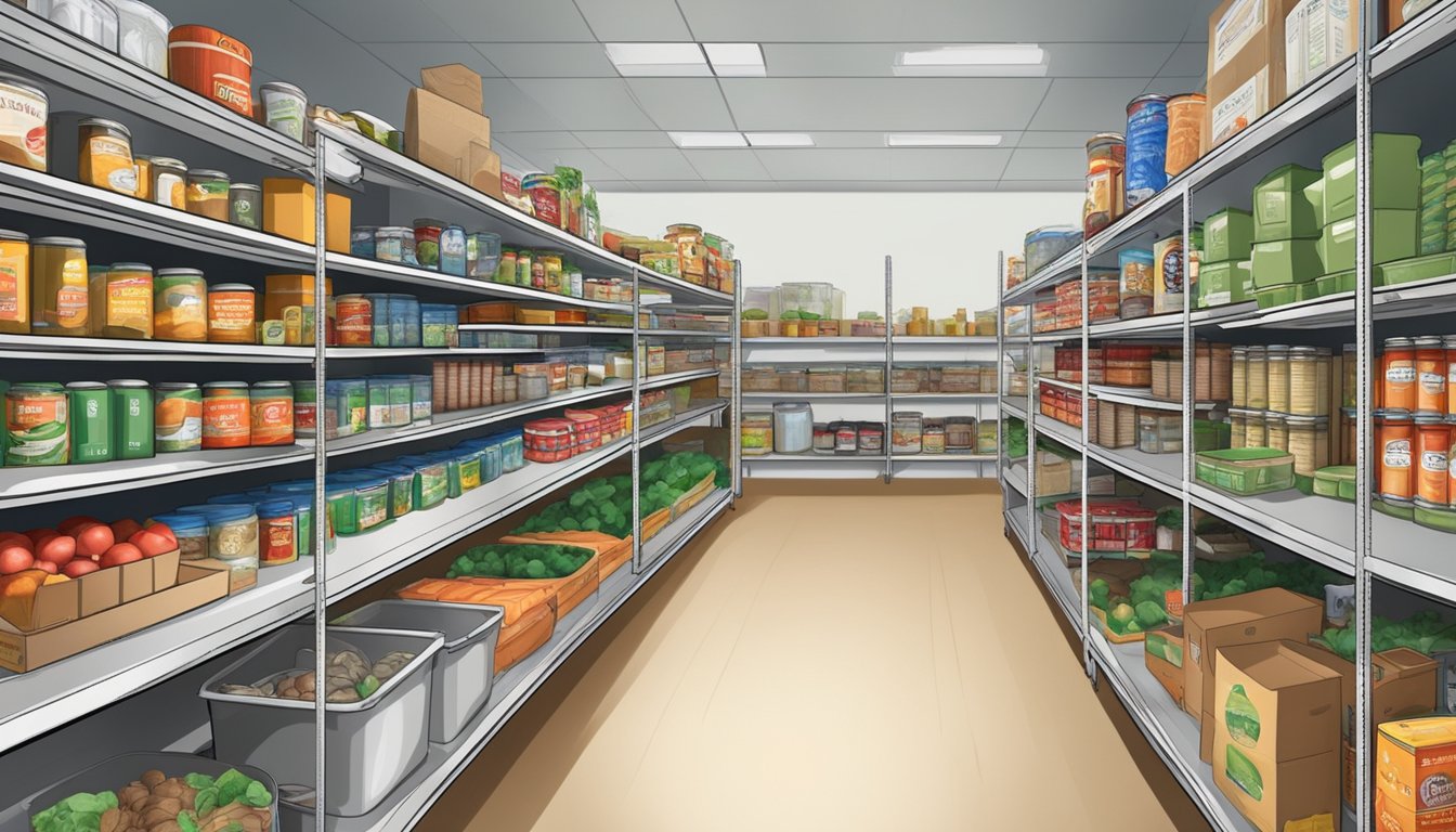 A bustling food pantry with shelves stocked full of canned goods, fresh produce, and other essential items for those in need in Ector County, Texas