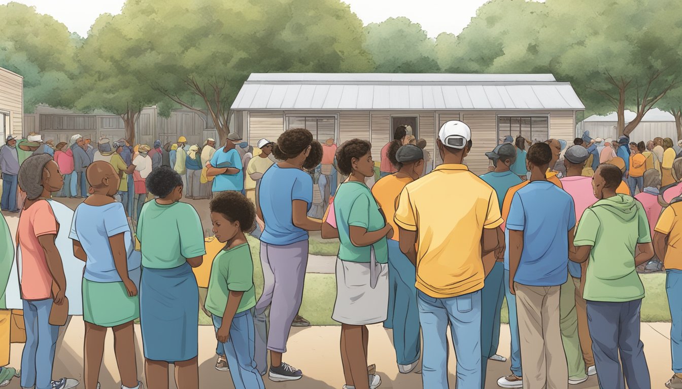 People lining up outside a food pantry in Howard County, Texas, waiting for free groceries