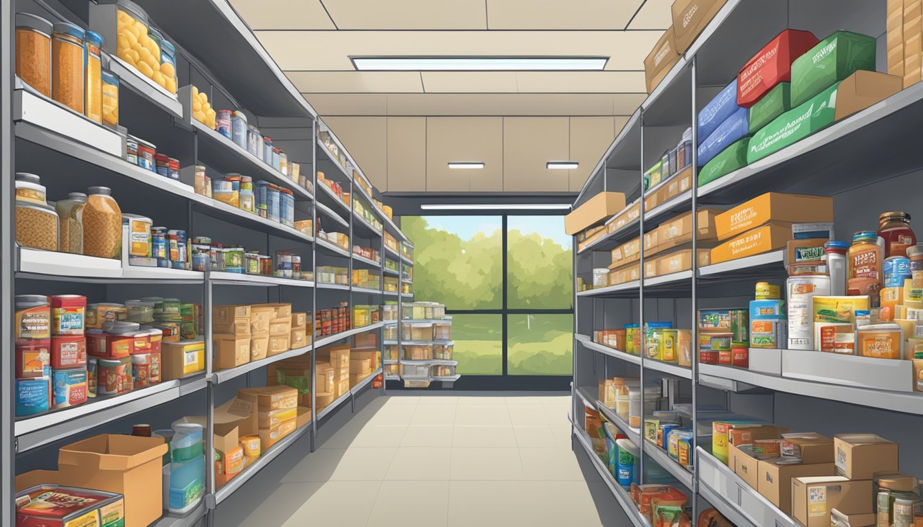 A bustling food pantry in Howard County, Texas, with shelves stocked full of groceries and educational resources for those in need of nutritional support