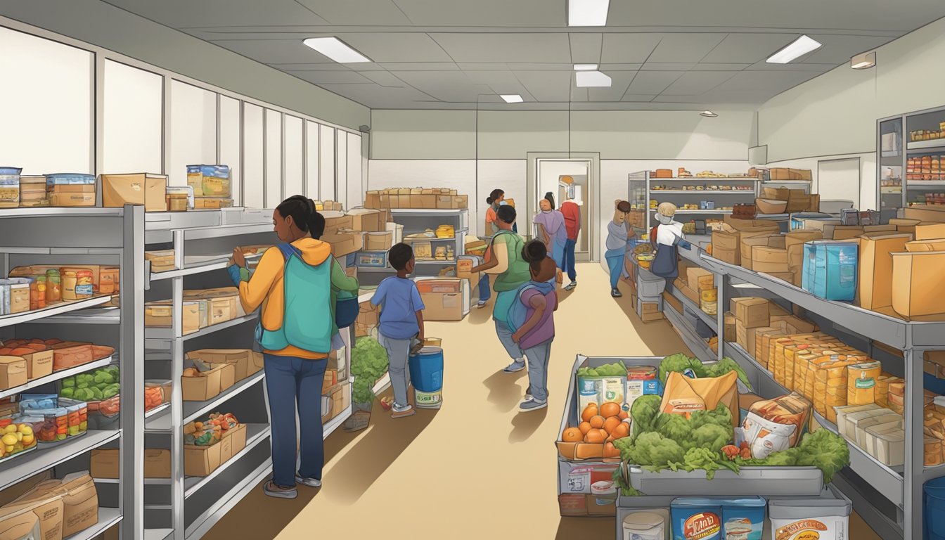 A bustling food pantry in Hudspeth County, Texas, where volunteers distribute free groceries and provide nutritional education to those in need