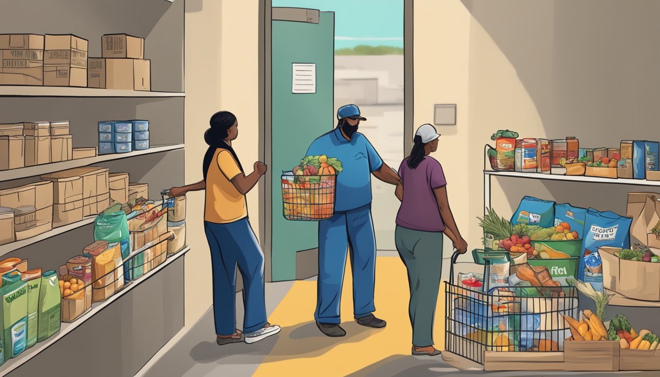 People in need receiving free groceries at a food pantry in Jim Hogg County, Texas