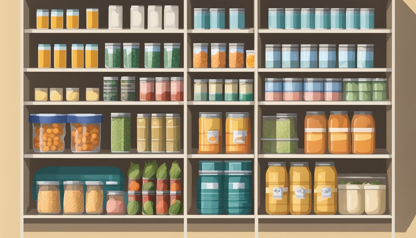 A small, rural food pantry in Haskell County, Texas, with shelves stocked with canned goods, boxed food, and fresh produce