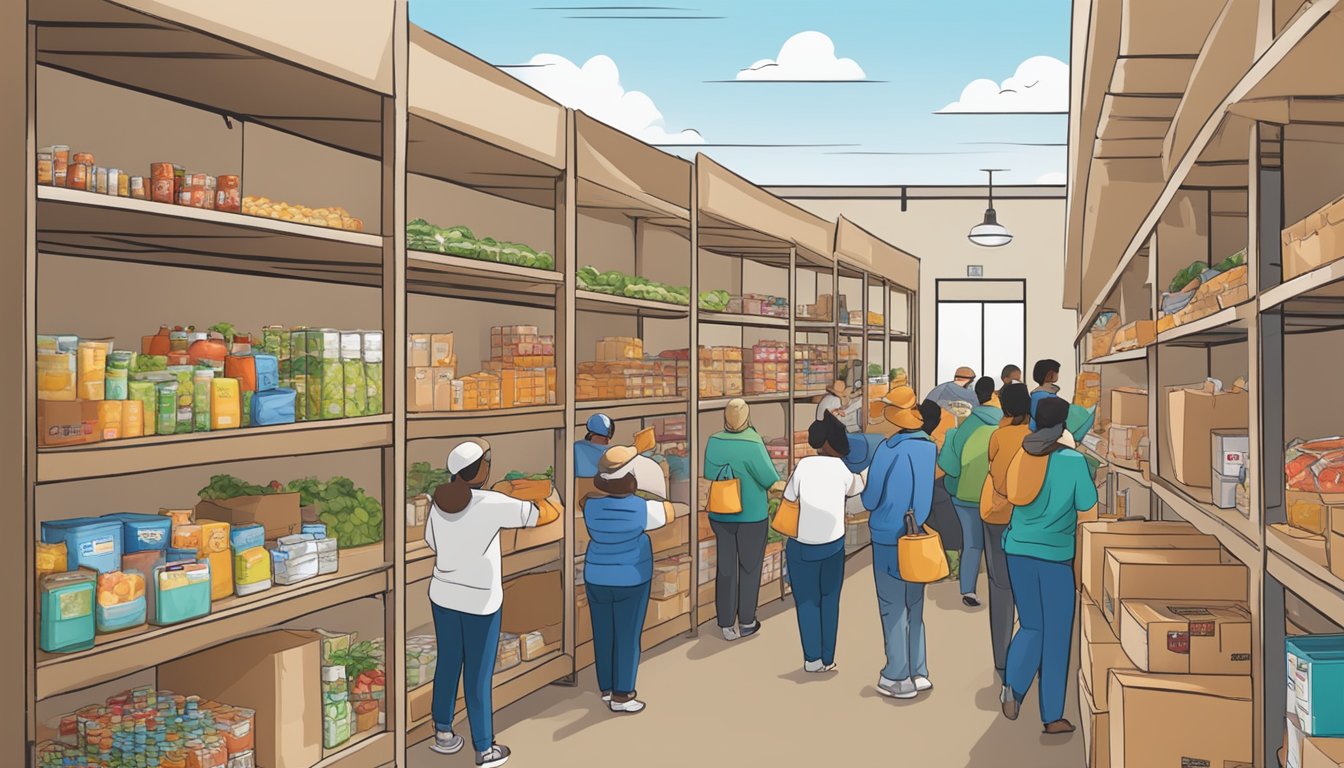 A bustling food pantry in Houston County, Texas, where volunteers distribute free groceries to those in need