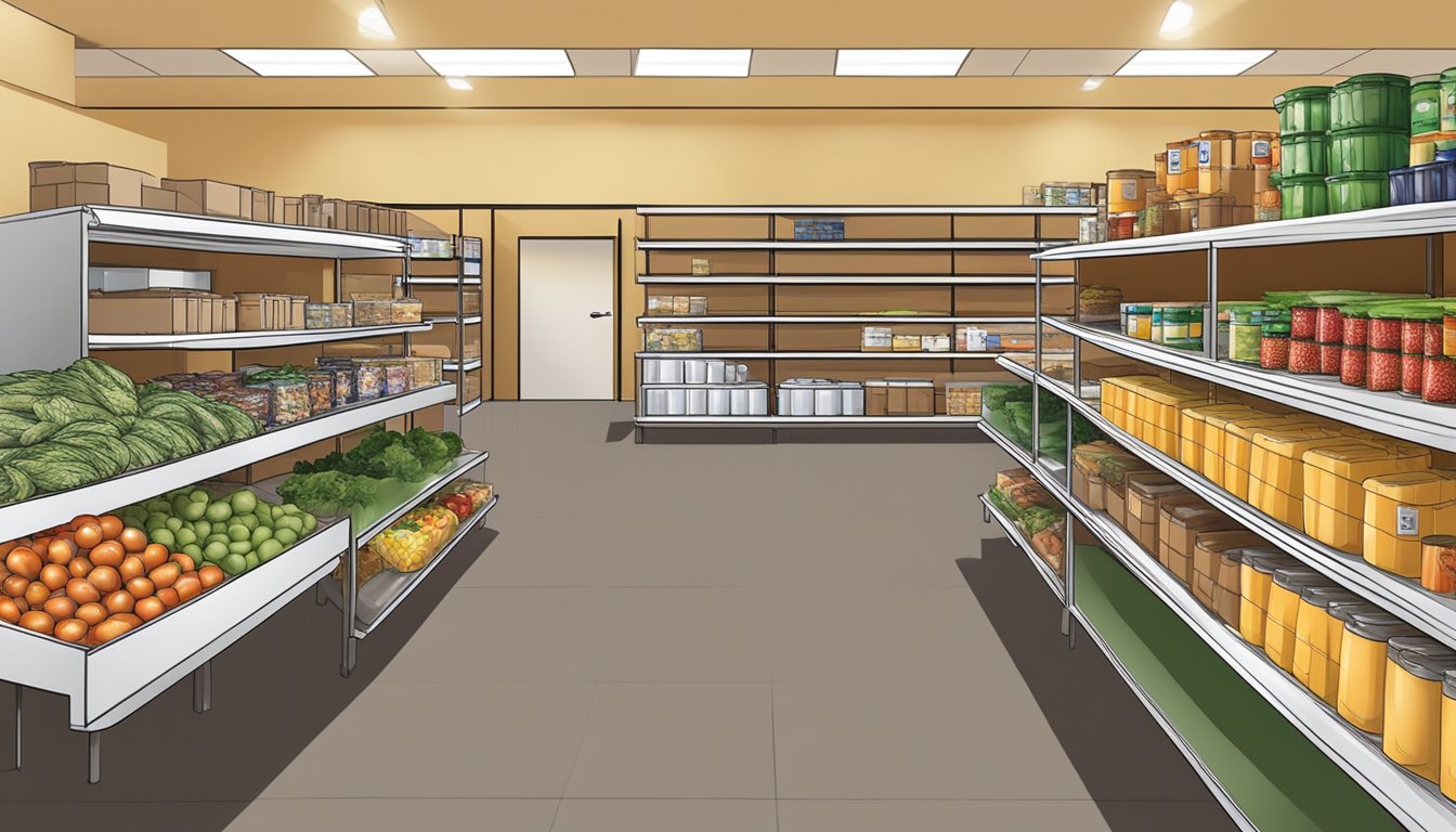 A community center with shelves stocked with canned goods and fresh produce, where people in need can access free groceries and food assistance programs in Lavaca County, Texas