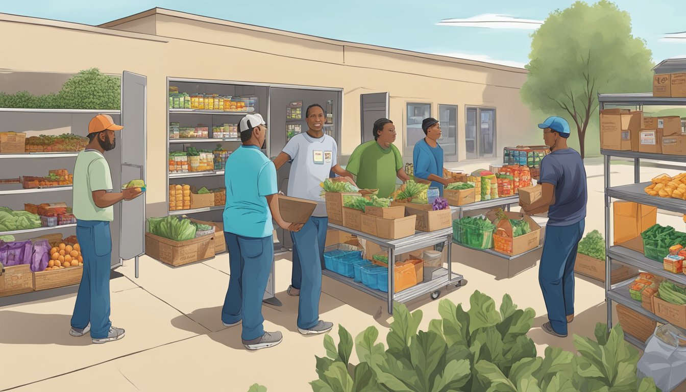 People receiving free groceries at a food pantry in Midland County, Texas