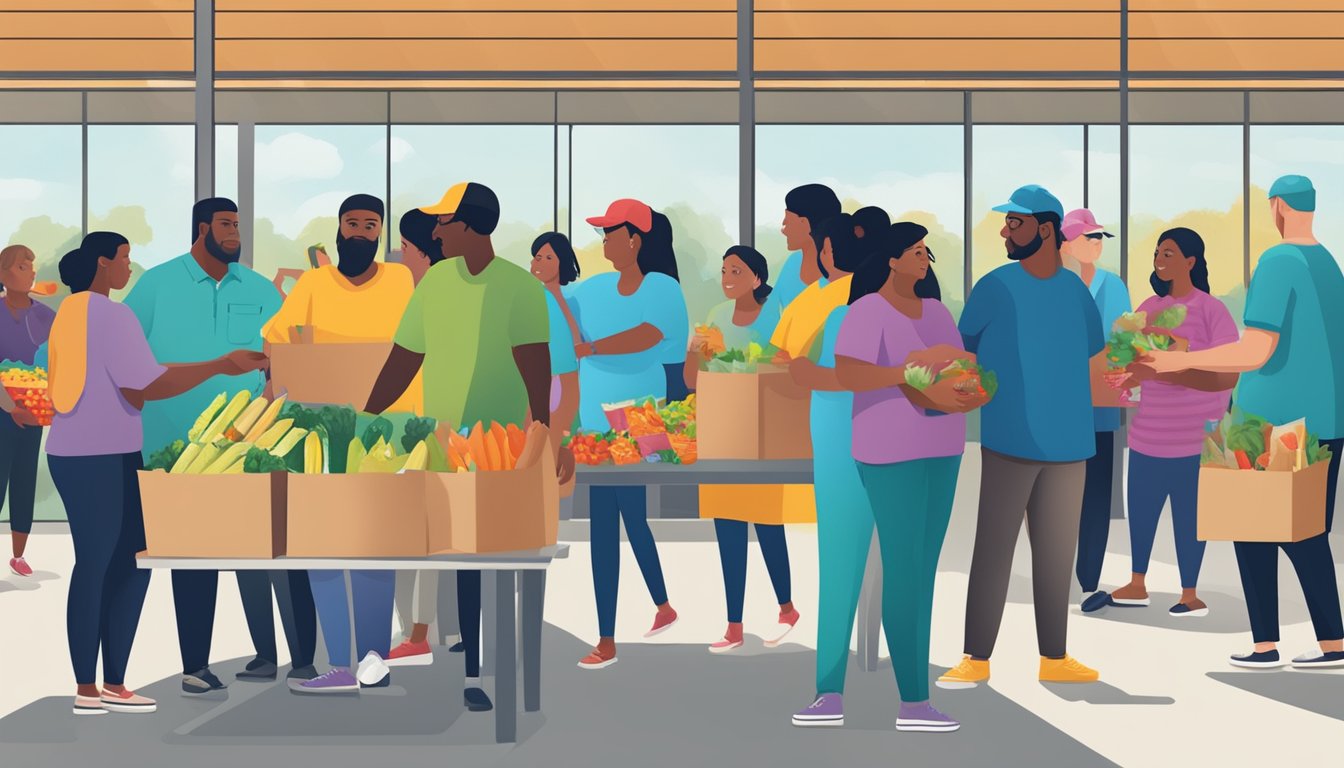 People receiving free groceries at a food assistance center in Montgomery County, Texas