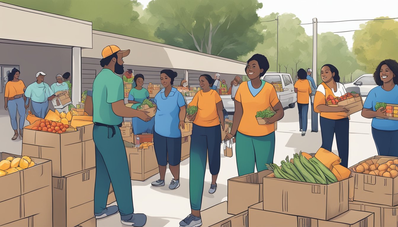 People receiving free groceries at a food pantry in Orange County, Texas