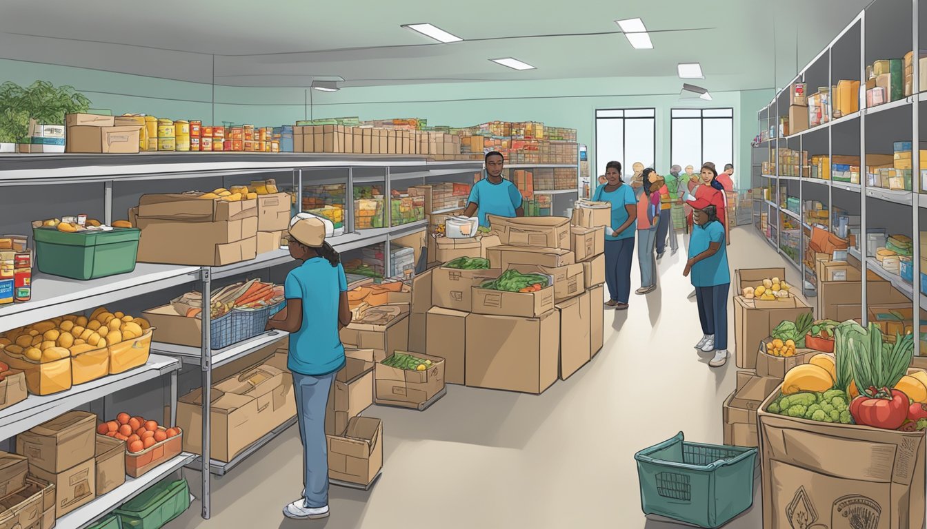 A bustling food pantry in Limestone County, Texas, where volunteers distribute free groceries to those in need