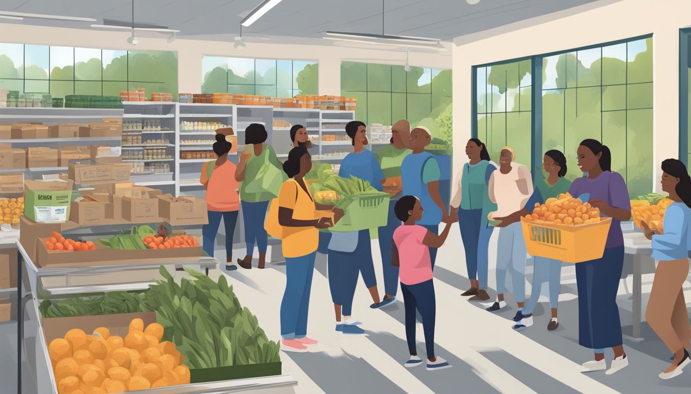 People gather at a local food pantry in Polk County, Texas, receiving free groceries and support for sustainability