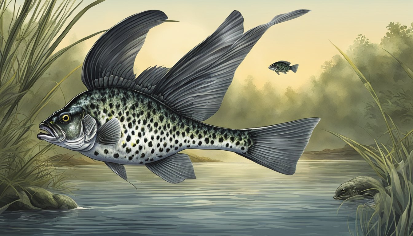 A black crappie is being caught and then eaten by a predator