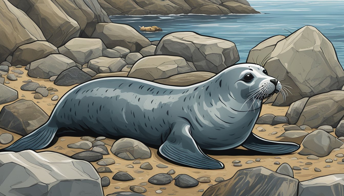 A seal catching and eating a cod in a rocky coastal habitat