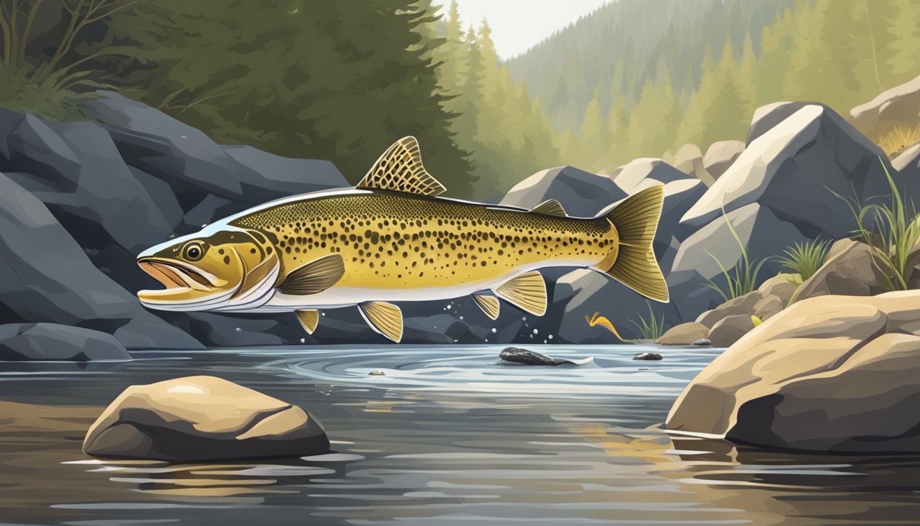 A gila trout catching and eating a smaller fish in a clear mountain stream