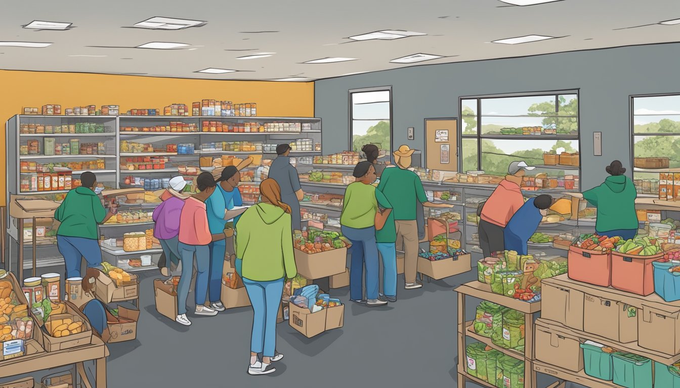 A bustling food pantry in Potter County, Texas, where volunteers distribute free groceries to those in need