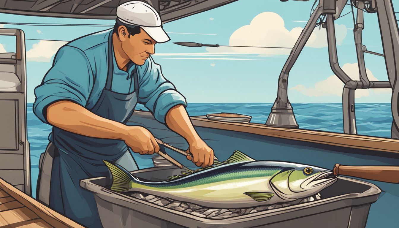 A chef aboard a fishing boat catches and prepares albacore for a fresh seafood dish