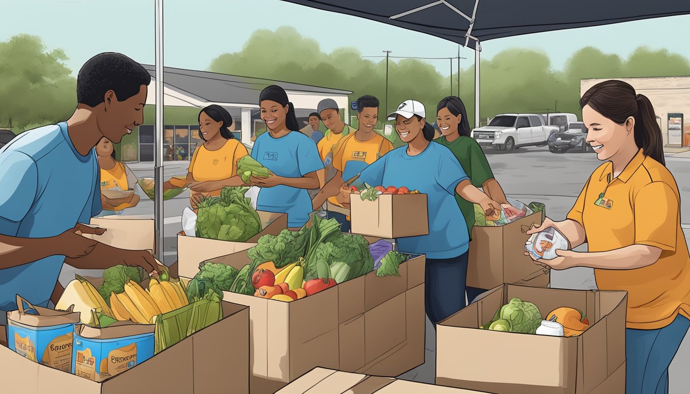 Volunteers distributing groceries at a local food pantry in Waller County, Texas