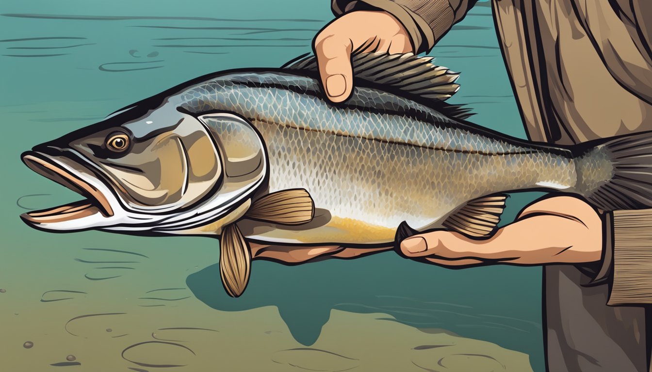 A person holding a freshly caught brown bullhead, preparing to clean and eat it