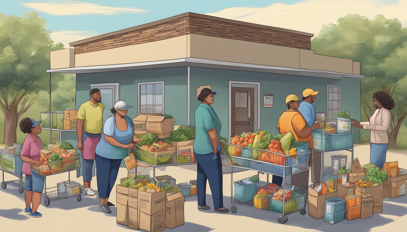 People receiving free groceries and food from pantries in Stephens County, Texas