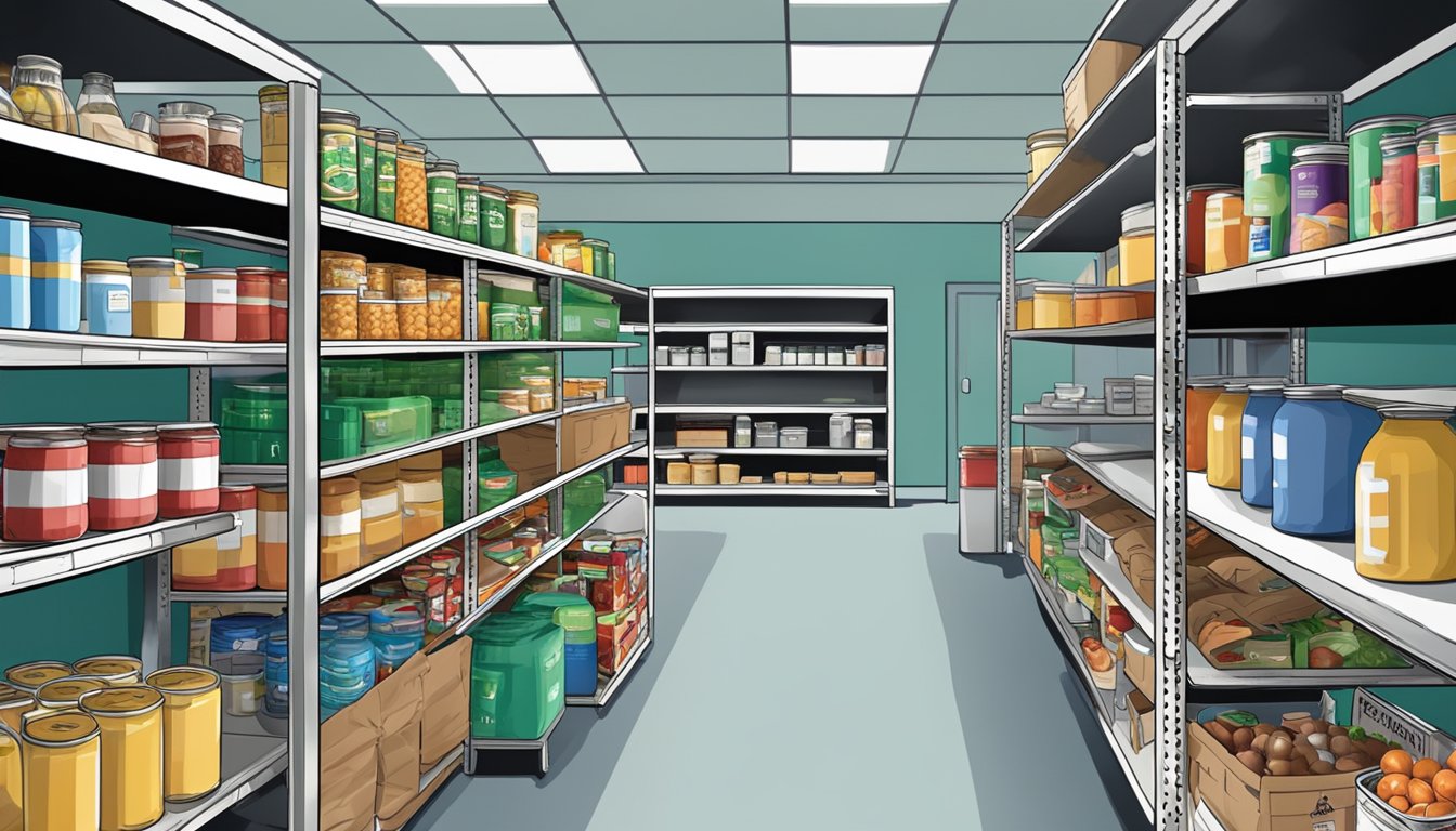 A bustling food pantry with shelves stocked full of canned goods, fresh produce, and other essential items for those in need in Webb County, Texas