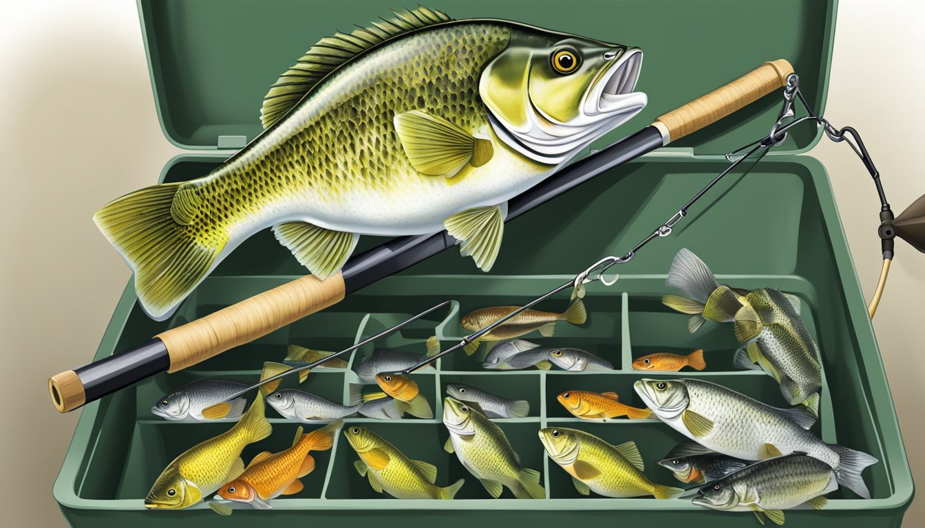 A fishing rod and tackle box catching and eating crappie