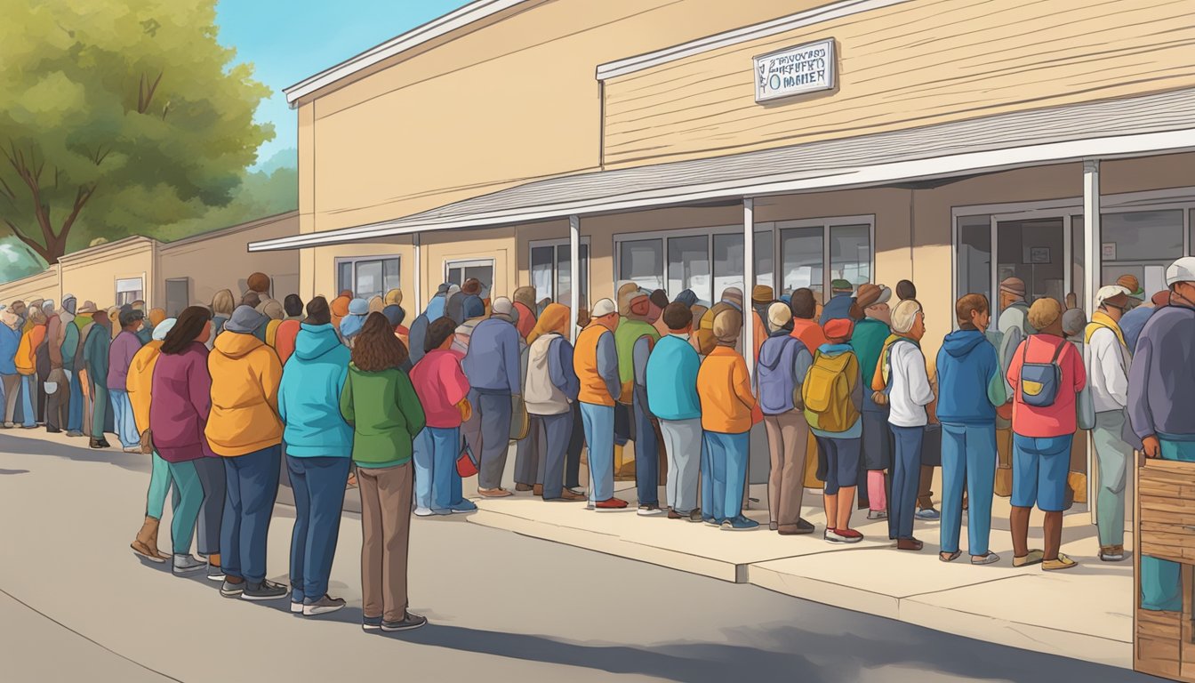 People lining up outside a food pantry in Williamson County, Texas, waiting to receive free groceries