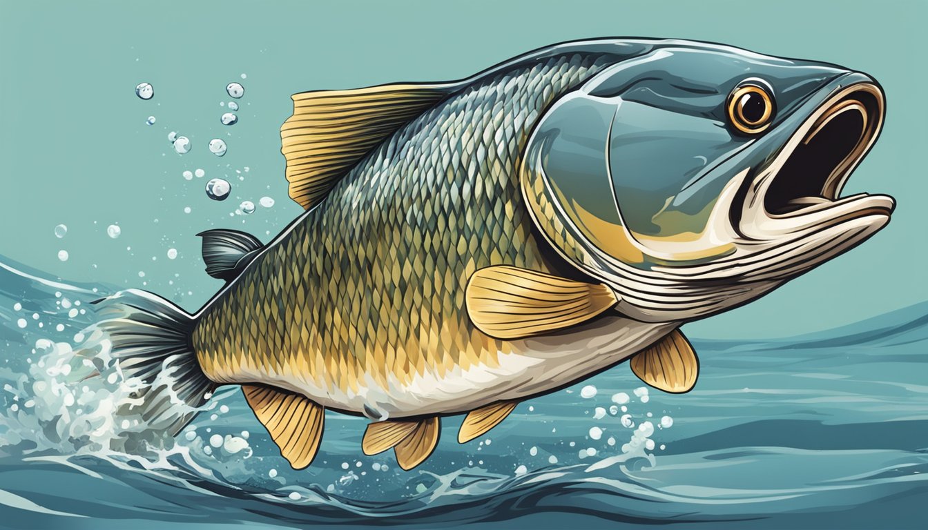 A bighead carp leaping from the water, mouth open, catching and eating smaller fish