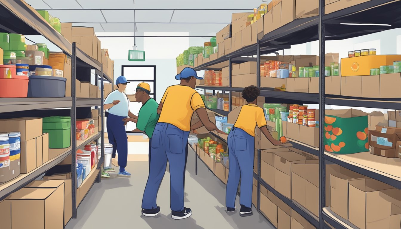 A bustling food pantry in Young County, Texas, where volunteers distribute free groceries to those in need