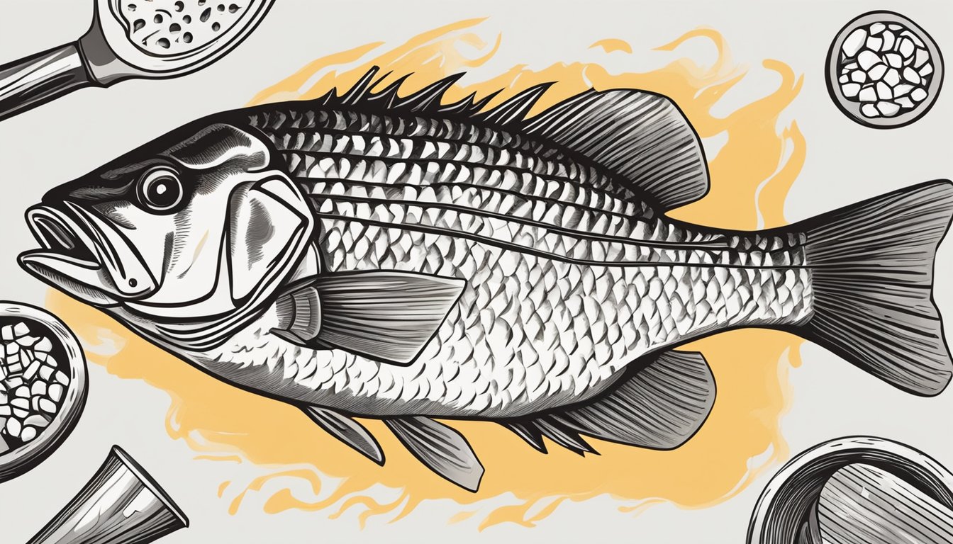 A rock bass is being skillfully gutted and filleted before being cooked over an open flame