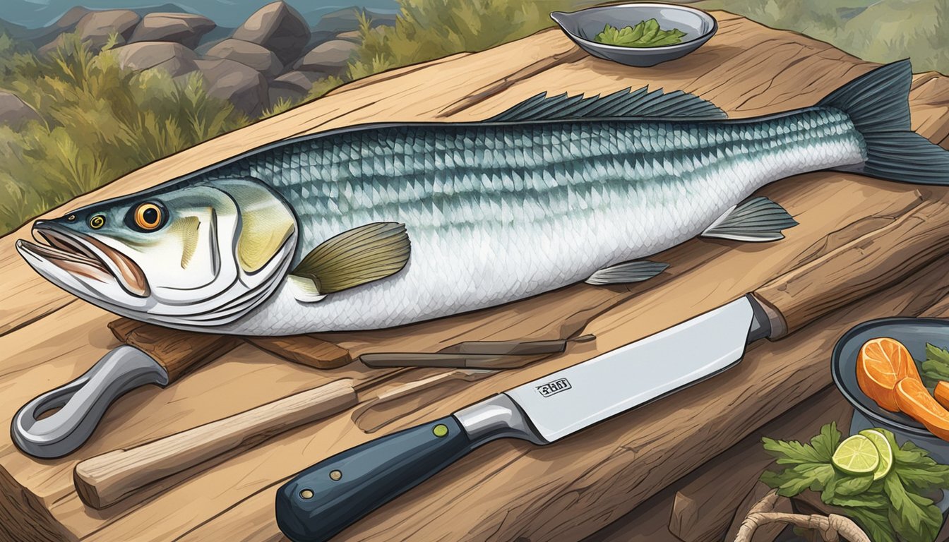 A mountain whitefish being caught and prepared for cooking over a campfire