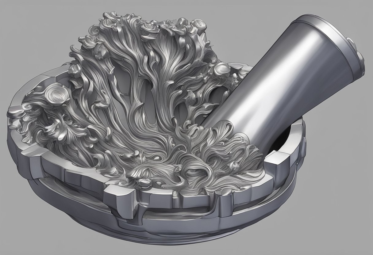 Molten metal flows into intricate mold for lost wax jewelry casting