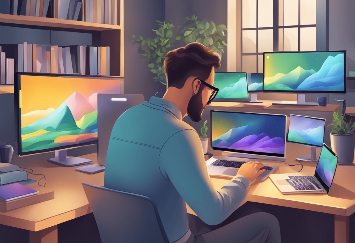 A person using digital devices to learn and grow in a virtual environment