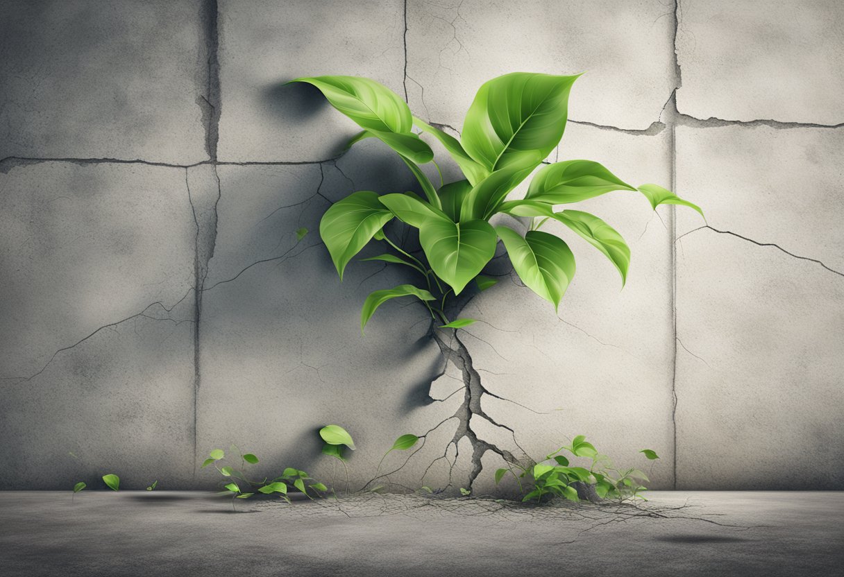 A lush green plant breaking through a crack in a concrete wall, symbolizing the resilience and growth potential in digital spaces