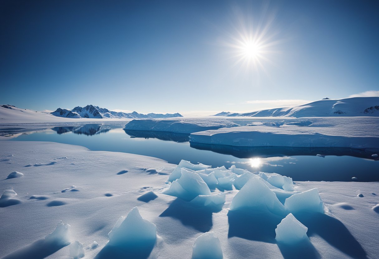 Uma paisagem misteriosa e gelada envolve o Lago Vostok na Antártica, com segredos ocultos esperando para serem descobertos sob a superfície congelada.