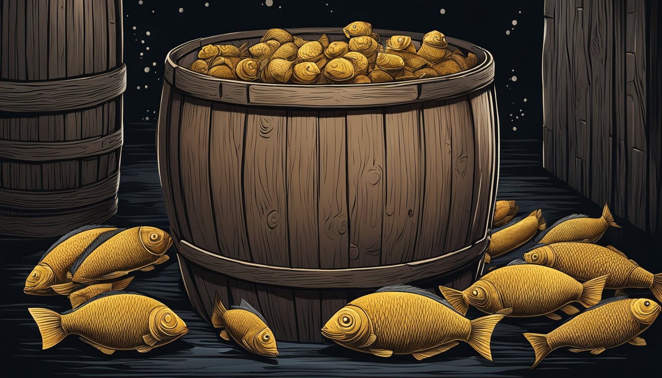 A wooden barrel filled with fish paste sits in a dark, cool room. Bubbling and fermenting, the pungent aroma fills the air